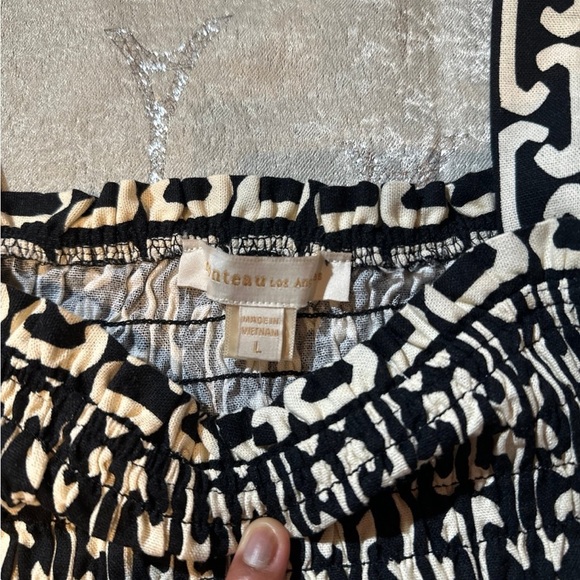 Monteau Women’s L Cropped Smocked Top Black Balloon Sleeves coquette M/L - Picture 3 of 7